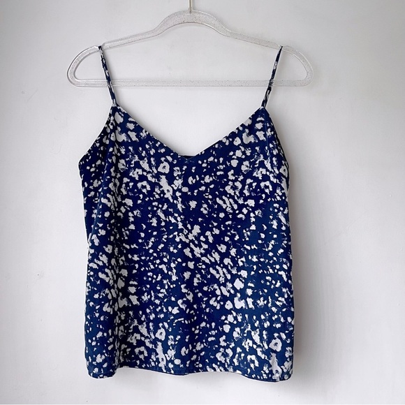 L'Agence Blue White Cheetah Jane V Neck 100% Silk Camisole Tank Top S - Picture 2 of 5
